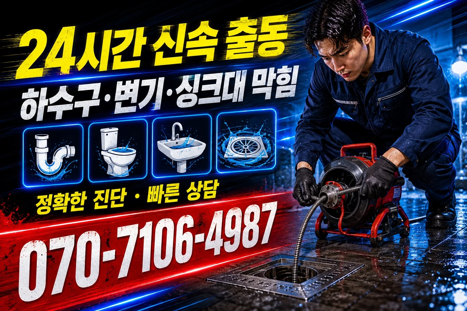 도담배관 네온 하수구 관통 작업 서비스 안내